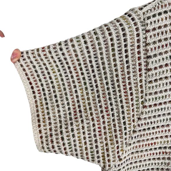 Vintage Croft & Barrow Crochet Knit Cream Short Sleeve Button Up Top Sz Small - Picture 10 of 12